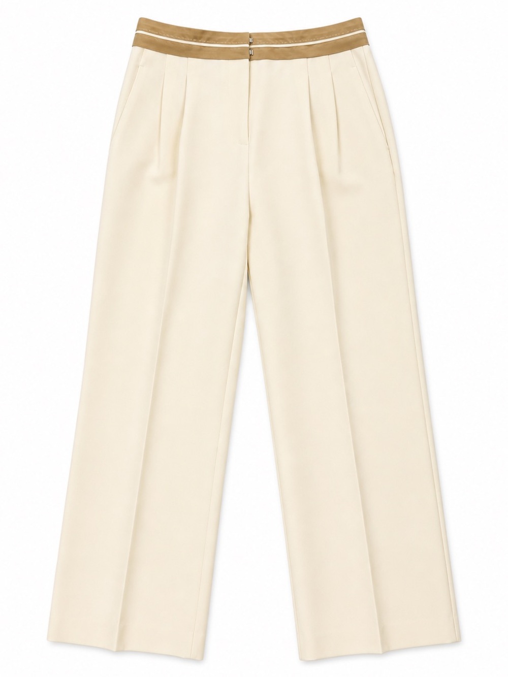 Mango Cream Wide-Leg Trousers with Tan Waistband Detail